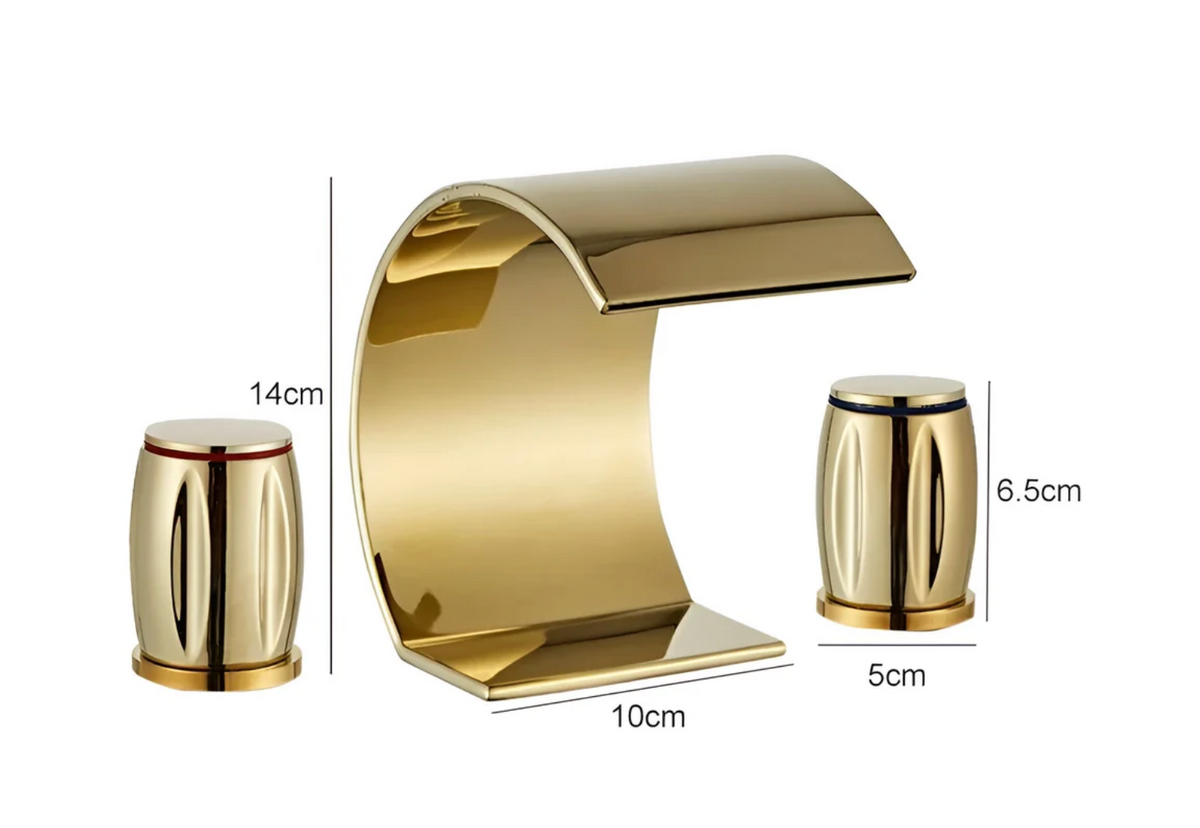 Serene Widespread Bathroom Faucet valve detail — Gold finish — Casa Norex