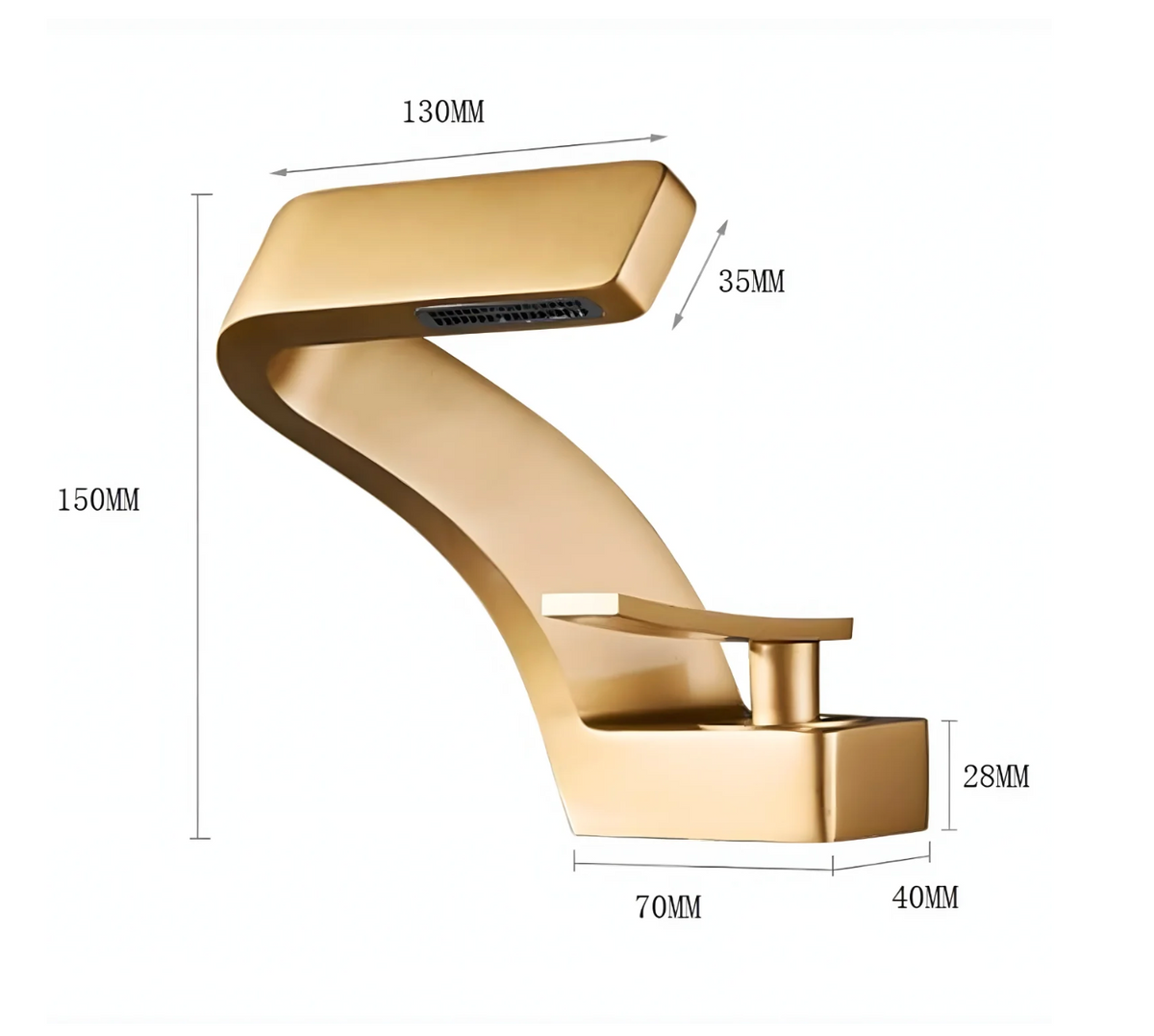 Cascadia Waterfall Bathroom Faucet reach profile — Black finish — Casa Norex