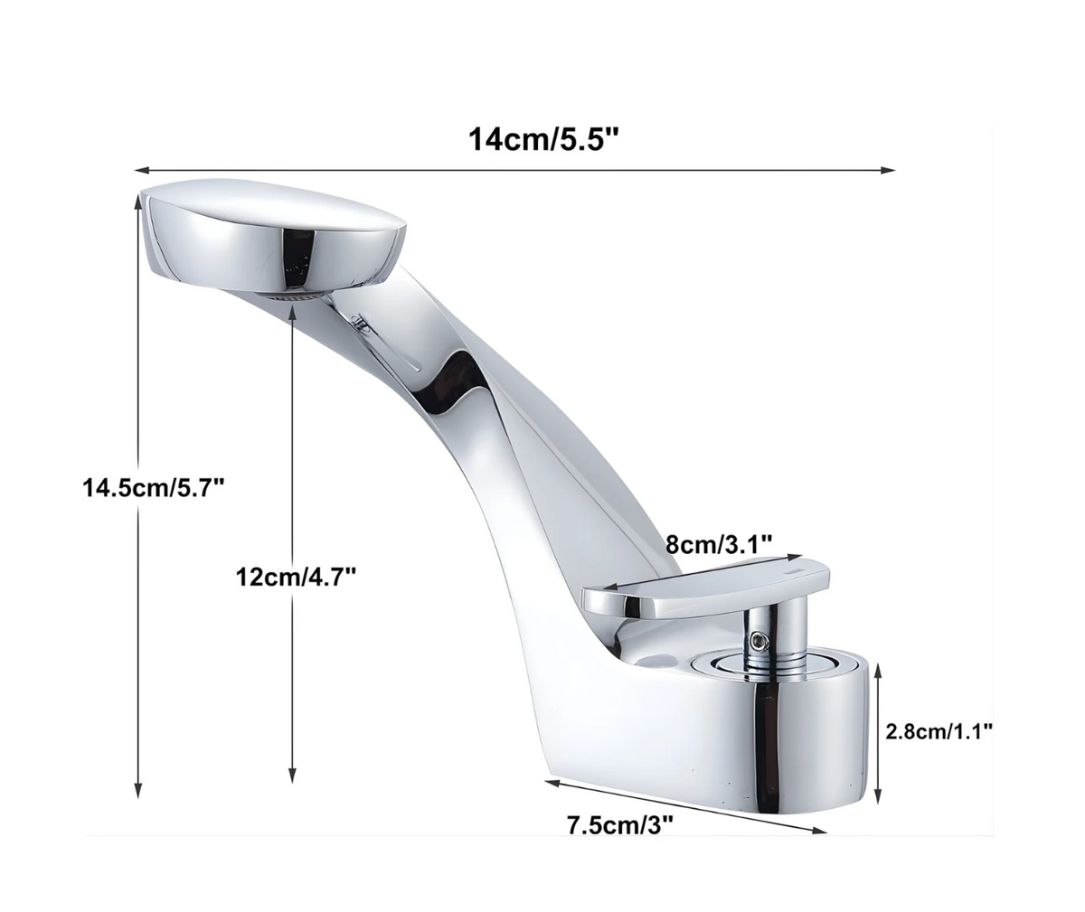 Belmara Bathroom Faucet reach profile — Brushed Nickel finish — Casa Norex