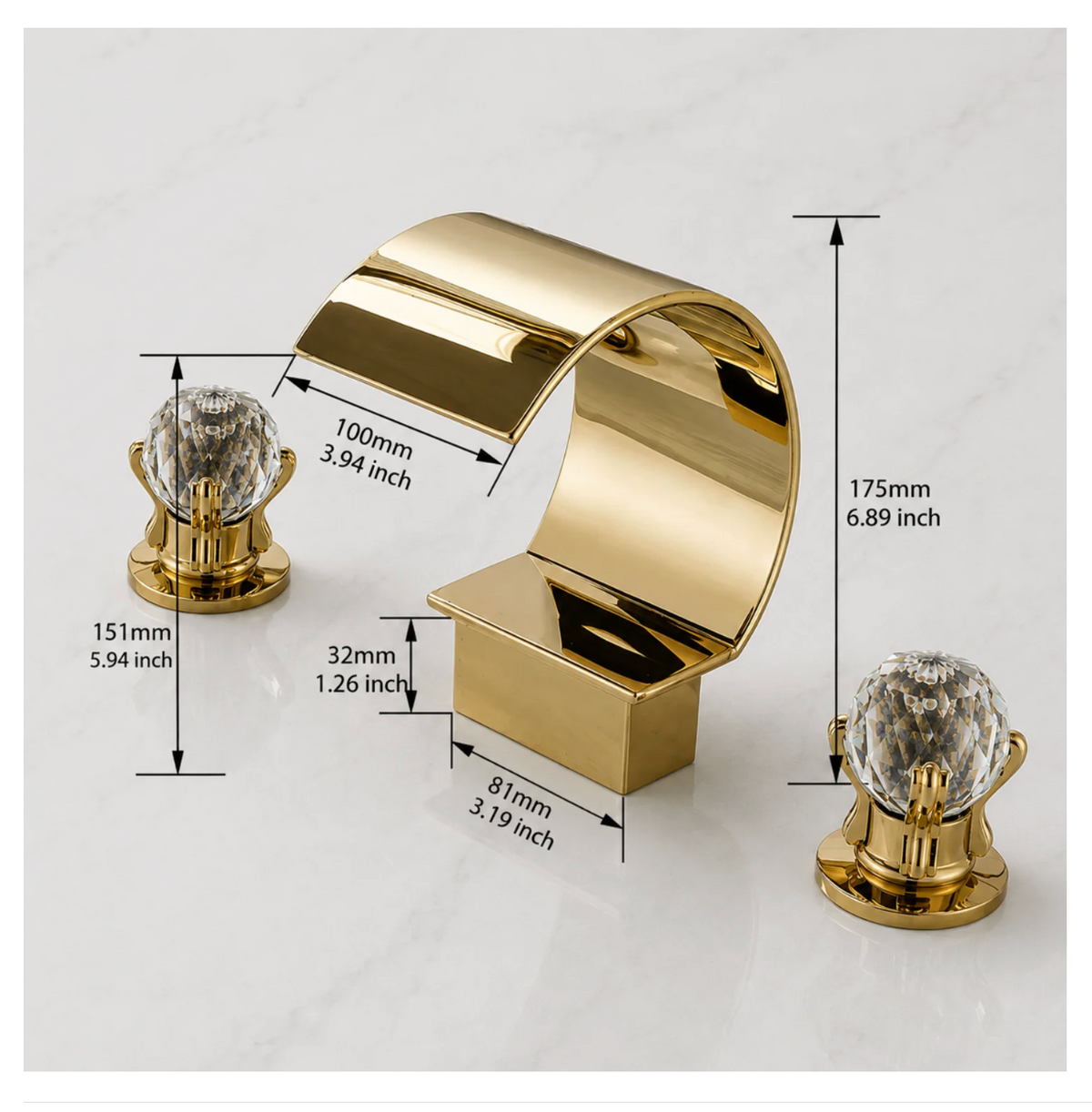Crystalline Tub Faucet full profile — Gold finish — Casa Norex
