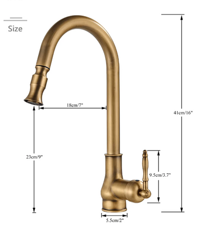 Amberleigh Antique Brass Pull-Down Kitchen Faucet