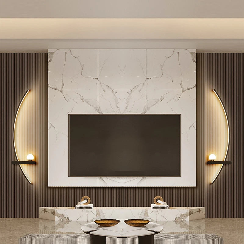 Crescent LED wall sconce warm white glow beside a bed — Casa Norex