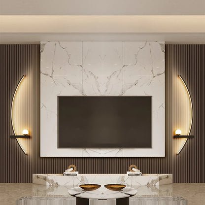 Crescent LED wall sconce warm white glow beside a bed — Casa Norex