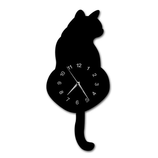 Black Cat Pendulum Wall Clock — 43.5x17.3cm acrylic | Casa Norex