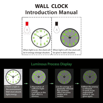 Glow-in-the-Dark Wall Clock scale reference on a wall — Casa Norex