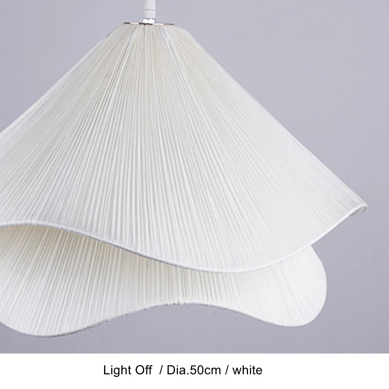 Fabric flower pendant light with pleated white shade switched off — Ø 50cm close-up | Casa Norex