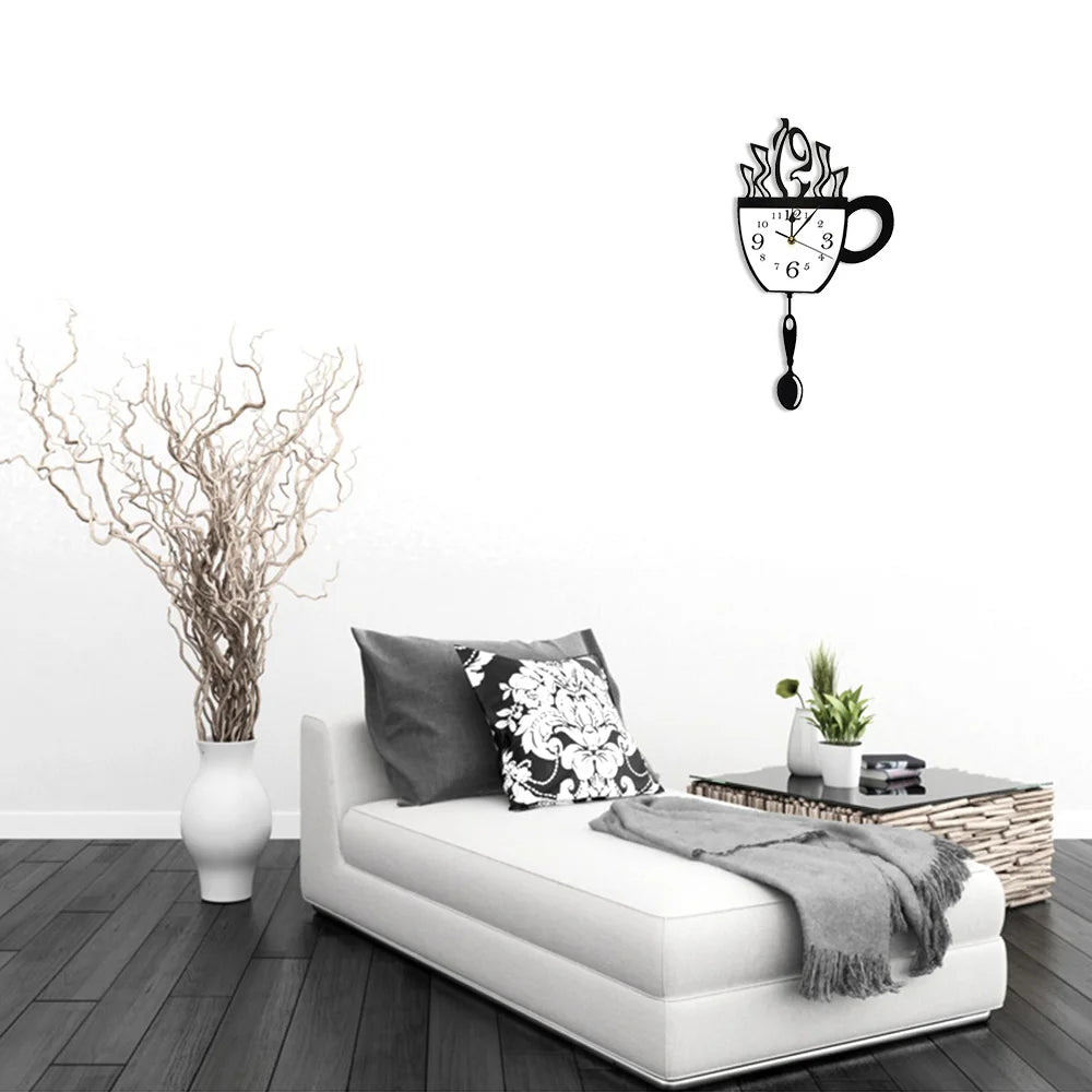 Coffee Cup Pendulum Wall Clock battery compartment detail — Casa Norex