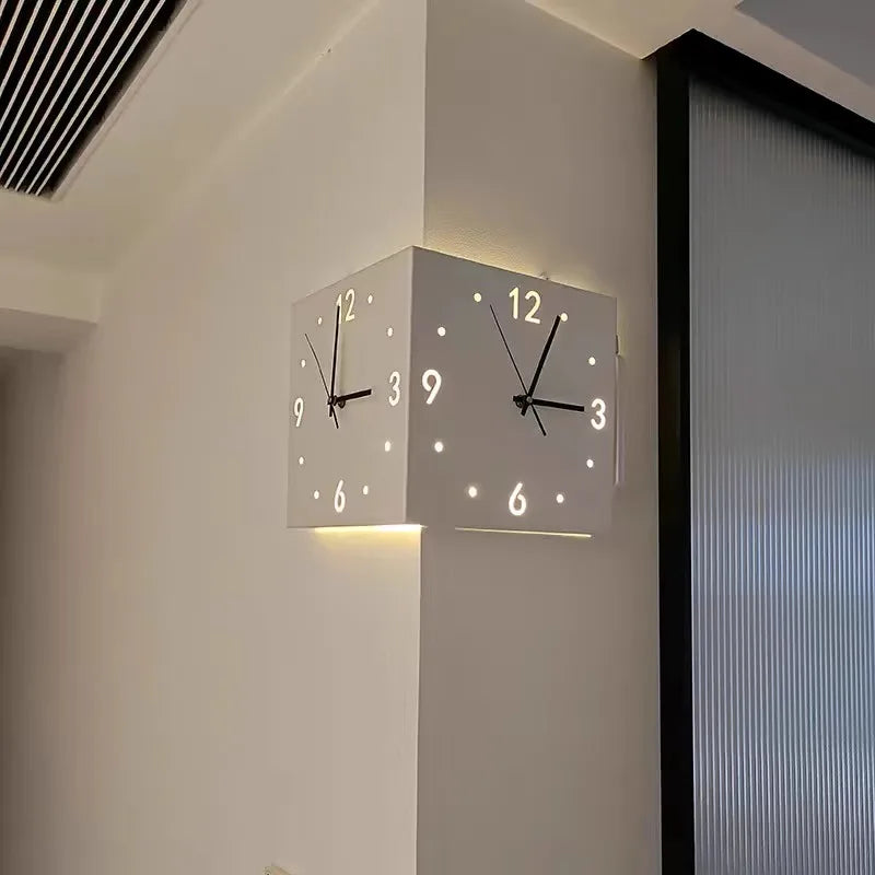Square Corner Wall Clock Arabic numeral dial close-up — Casa Norex