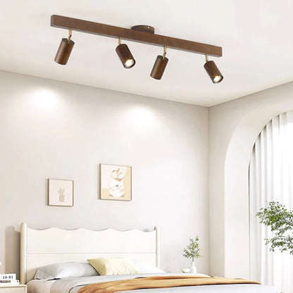 Wood chandelier natural finish close-up — Casa Norex