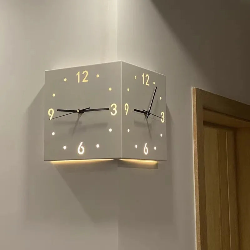 Square Corner Wall Clock mounted in a corner installation — Casa Norex