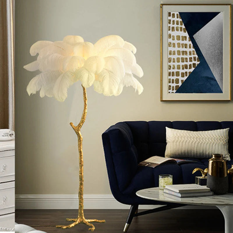 Ostrich feather floor lamp in Khaki feather color