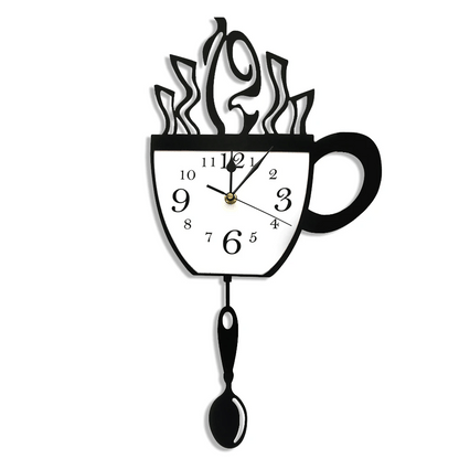 Coffee Cup Pendulum Wall Clock — swinging spoon pendulum, 50x25.5cm | Casa Norex