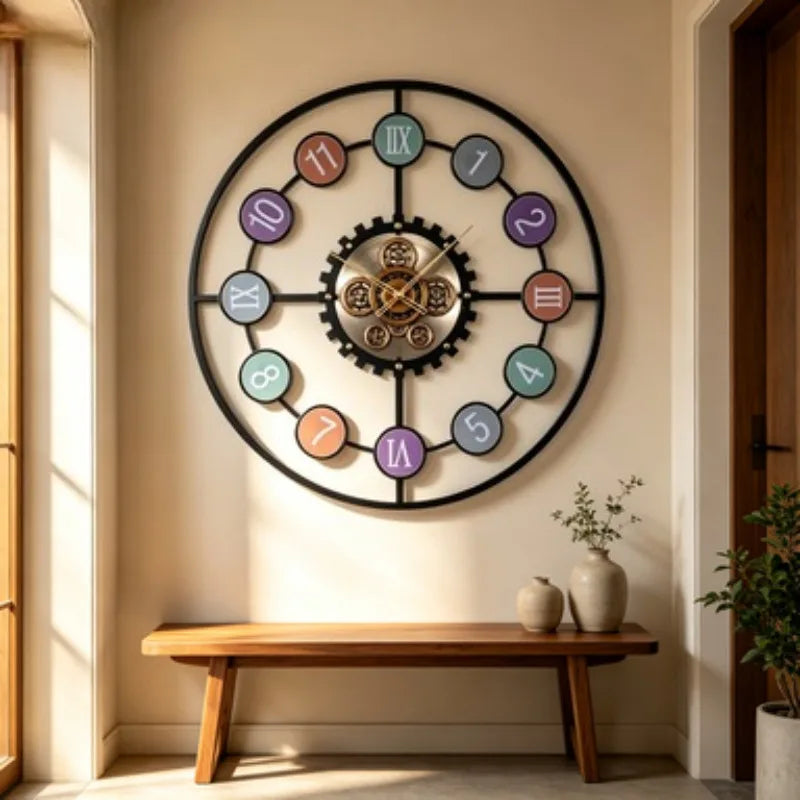 Retro Gear Wall Clock black metal ring frame detail | Casa Norex