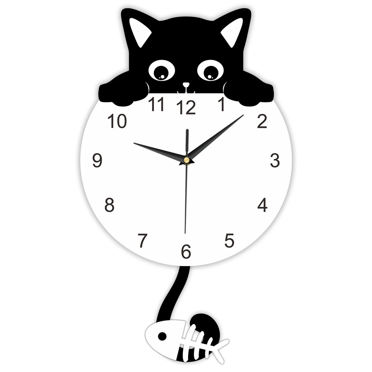 Cat & Fish Pendulum Wall Clock — swinging fish pendulum, 25cm acrylic dial | Casa Norex