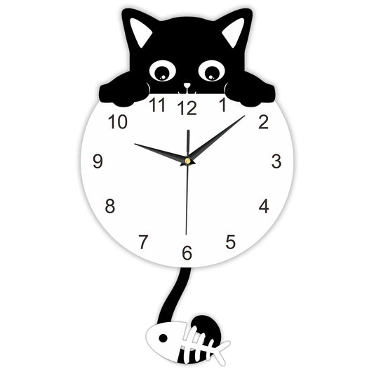 Cat & Fish Pendulum Wall Clock — swinging fish pendulum, 25cm acrylic dial | Casa Norex