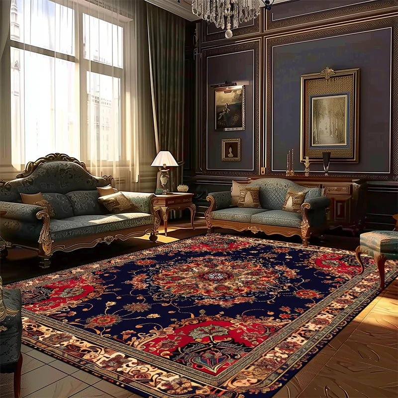 Persian print area rug in bedroom setting | Casa Norex
