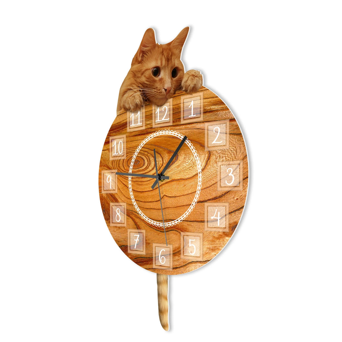 Tiger Cat Pendulum Wall Clock rear-hook mounting hardware | Casa Norex
