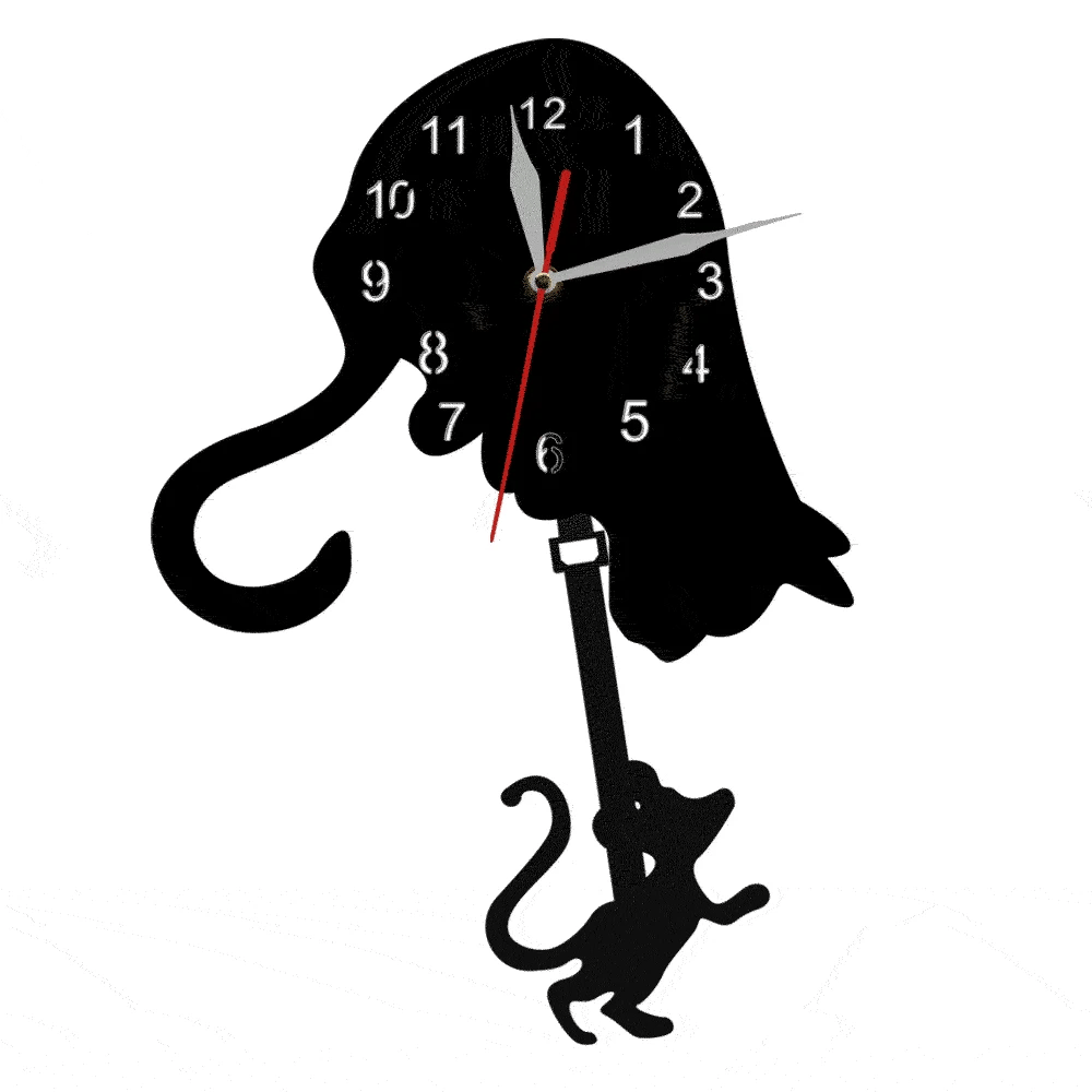 Cat & Mouse Pendulum Wall Clock — swinging mouse pendulum, 30cm acrylic dial | Casa Norex