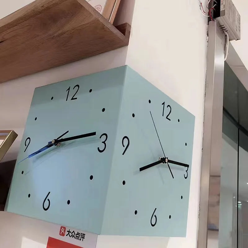 Square Corner Wall Clock Sky Blue finish close-up | Casa Norex