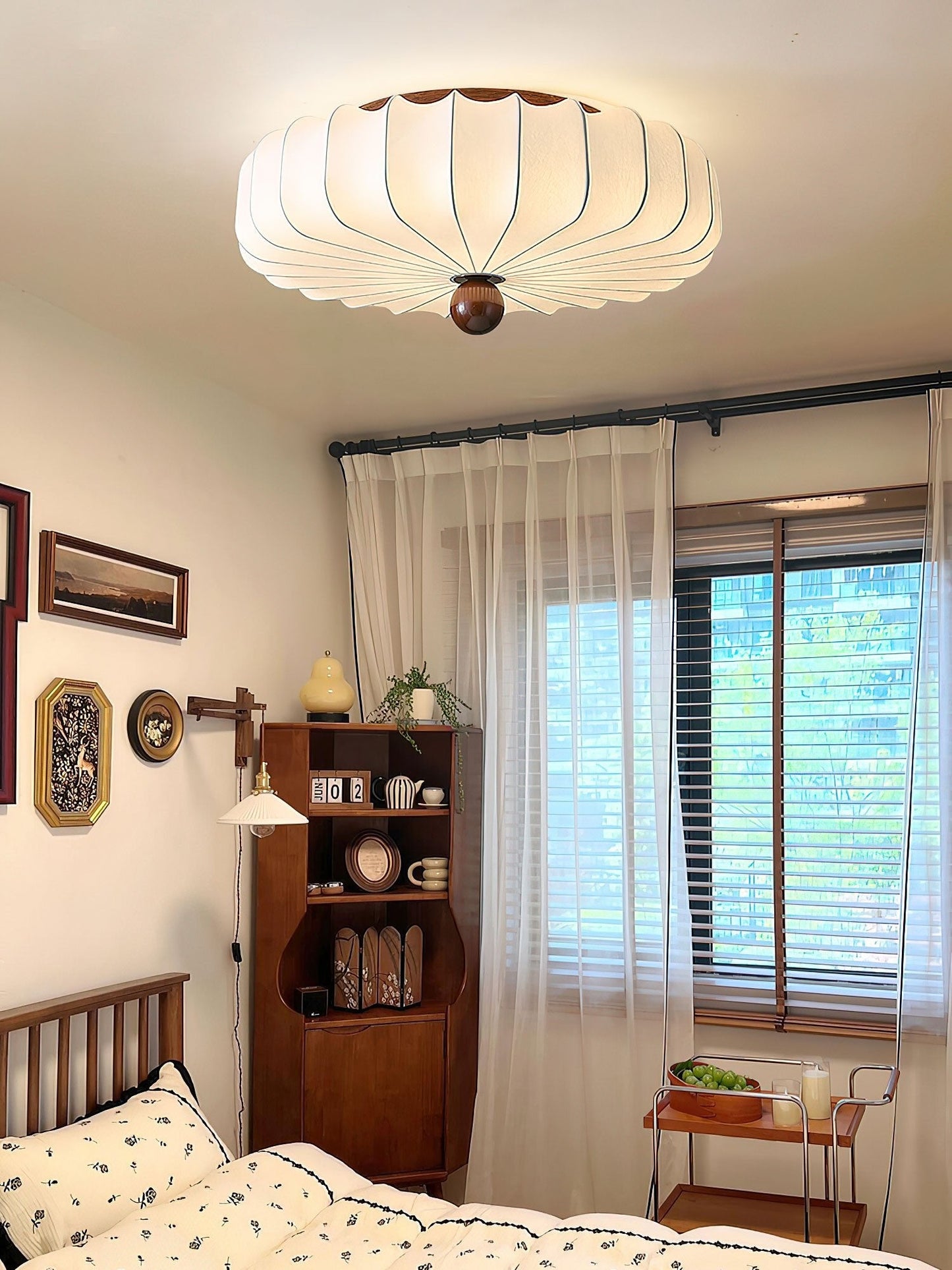 Close-up of silk shade texture on Solenne ceiling light | Casa Norex