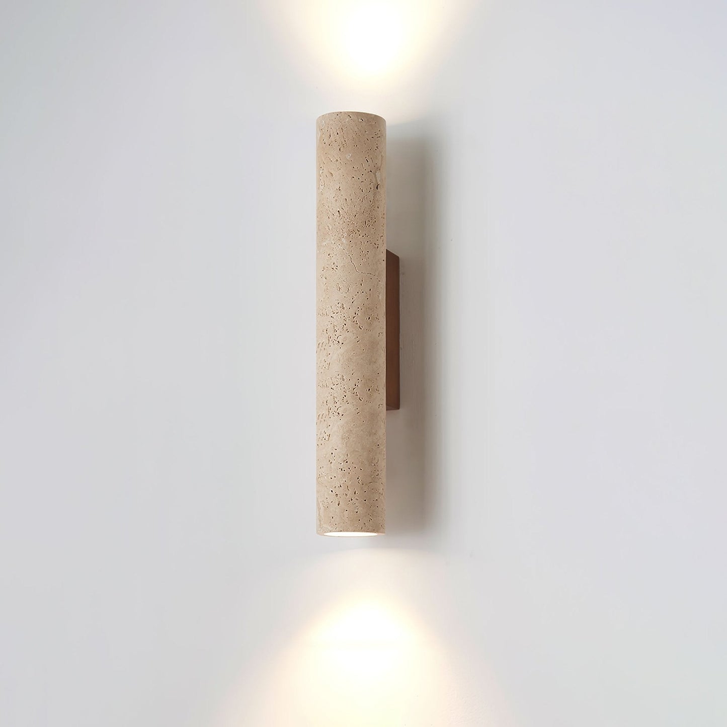 Travertine wall sconce — walnut wood and stone column | Casa Norex