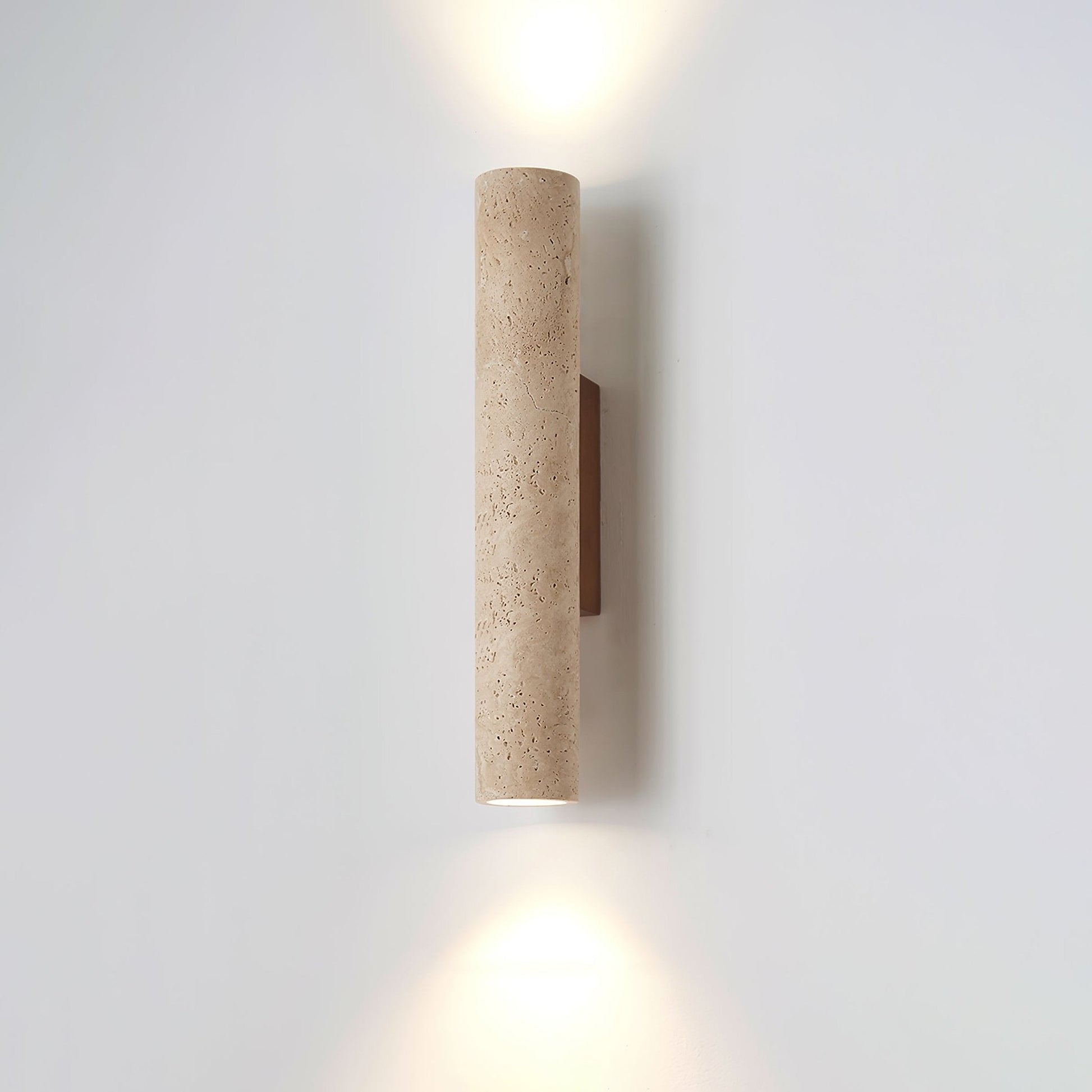 Travertine wall sconce — walnut wood and stone column | Casa Norex