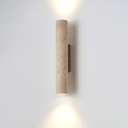 Travertine wall sconce — walnut wood and stone column | Casa Norex