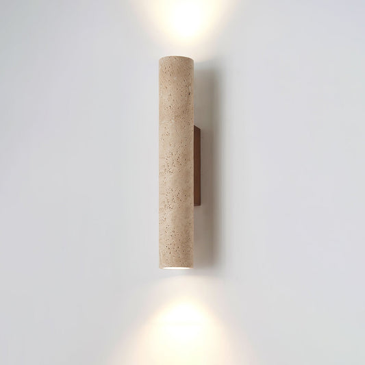 Travertine wall sconce — walnut wood and stone column | Casa Norex
