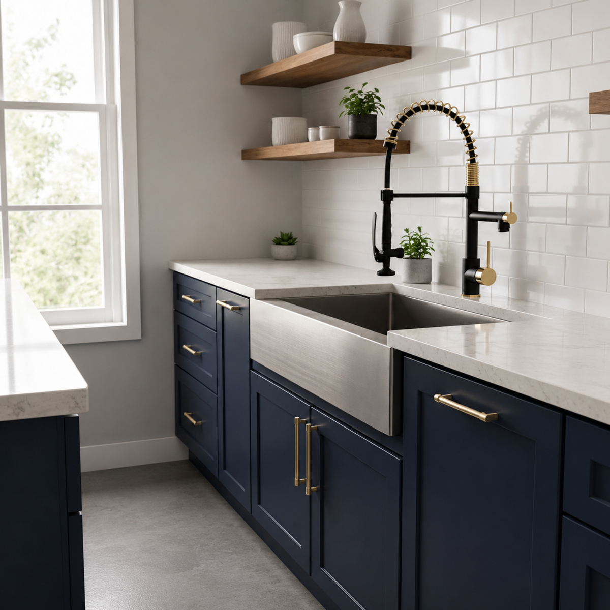 Kingswood Pull-Out Kitchen Faucet — 360° high-arc gooseneck spout, close-up | Casa Norex