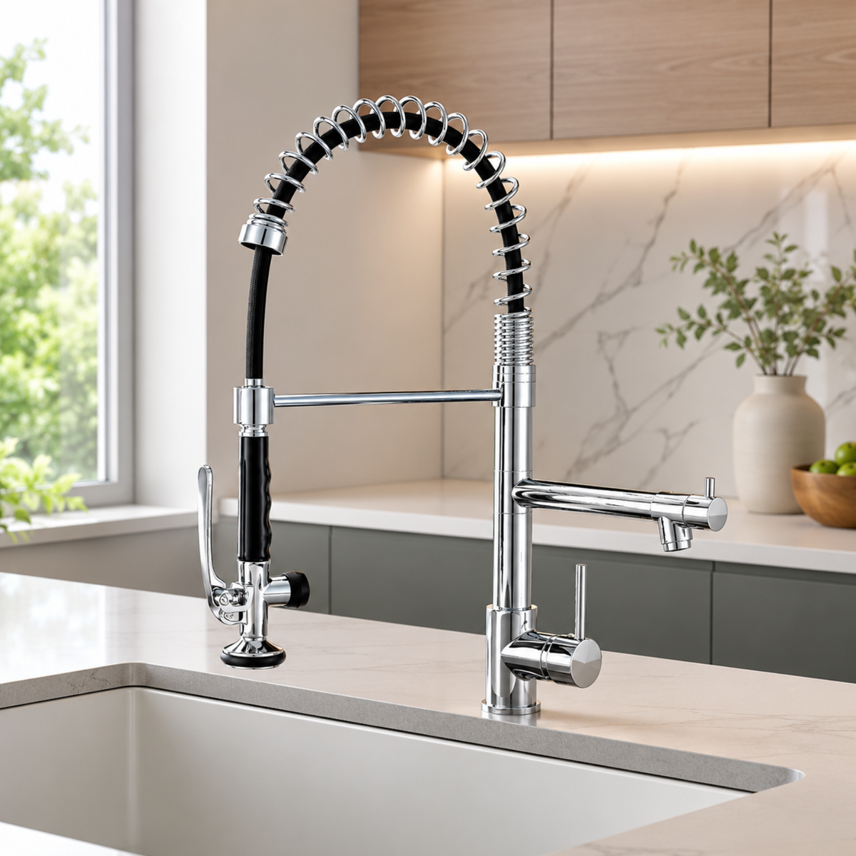 Kingswood Pull-Out Kitchen Faucet — ceramic disc cartridge, angled view | Casa Norex