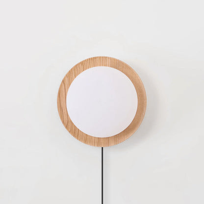 Tablet plug-in wall lamp globe recessed in wood backing integrated LED | Casa Norex