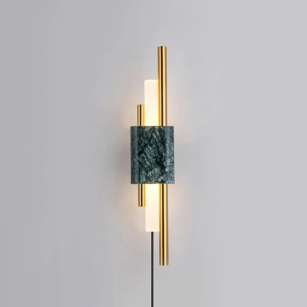 Tanto marble plug-in wall lamp gold rods green marble column | Casa Norex