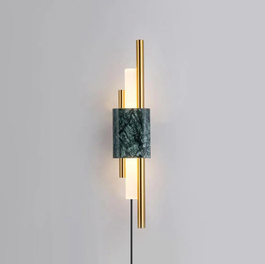 Tanto marble plug-in wall lamp gold rods green marble column | Casa Norex