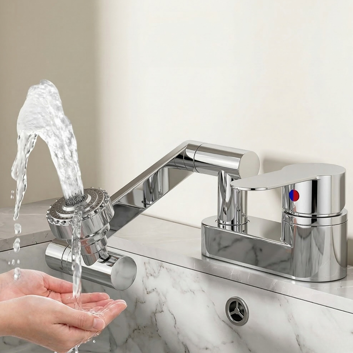 Rotaflow Bathroom Basin Faucet install angle — Silver finish — Casa Norex