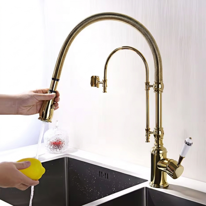 Ironvale Industrial Pull-Down Kitchen Faucet — ceramic disc valve, angled view | Casa Norex