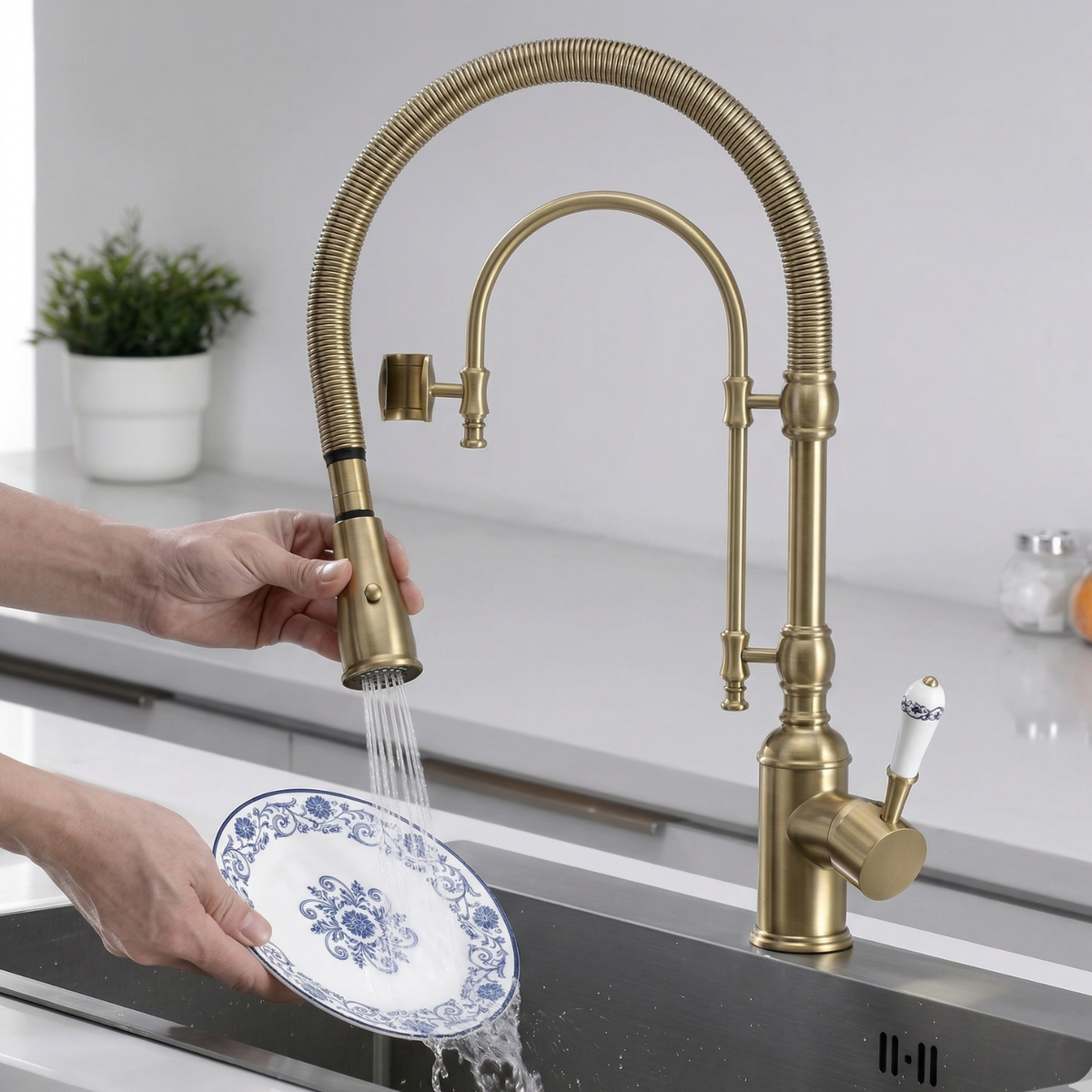 Ironvale Industrial Pull-Down Kitchen Faucet — 360° swivel design, close-up | Casa Norex