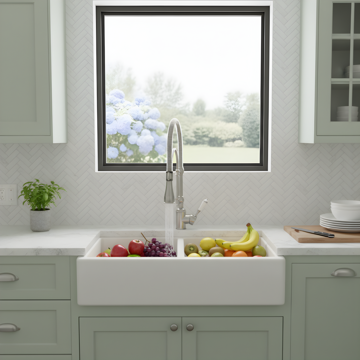 Ironvale Industrial Pull-Down Kitchen Faucet — wipe-clean rubber spray nozzles, close-up | Casa Norex