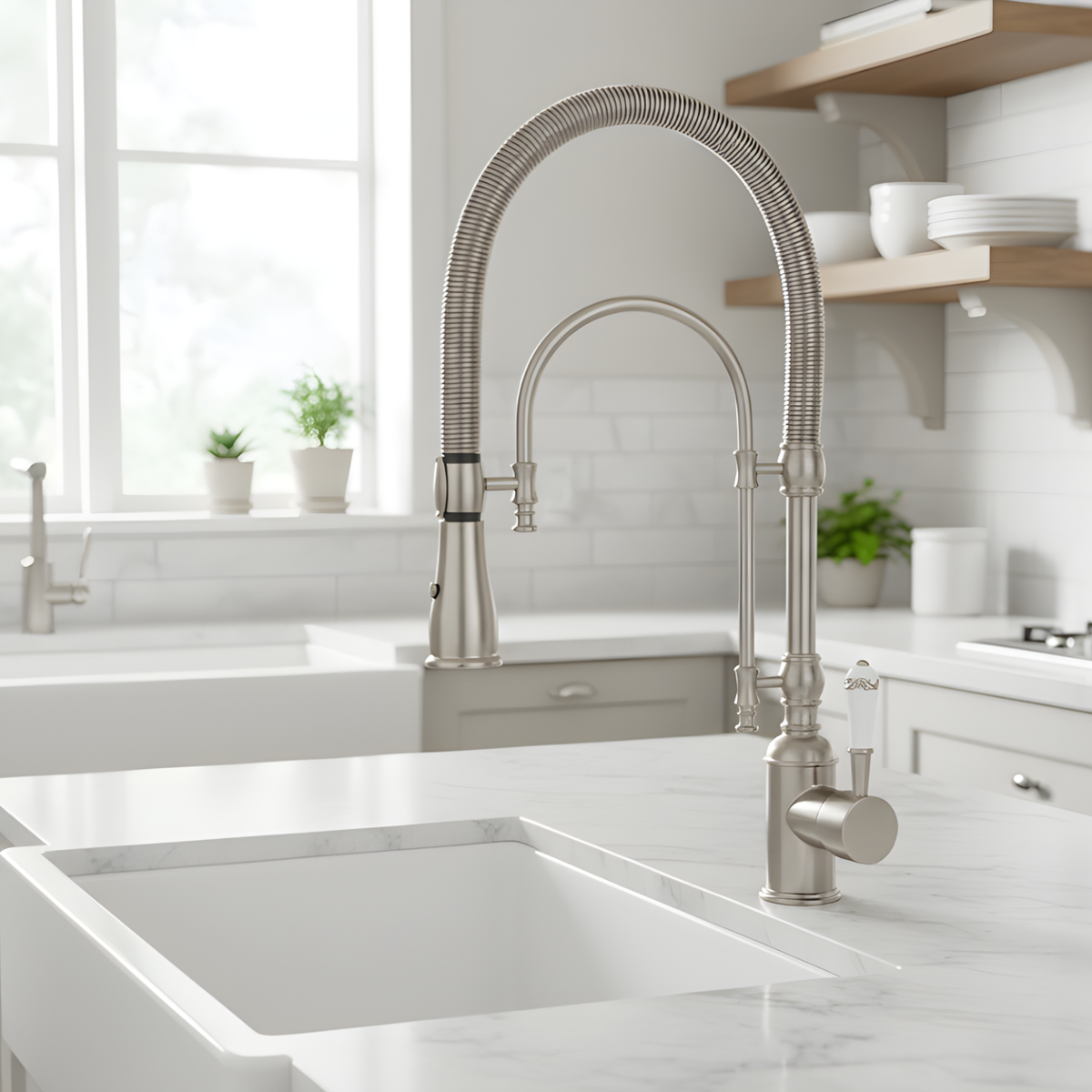 Ironvale Industrial Pull-Down Kitchen Faucet — 5 available finishes, close-up | Casa Norex