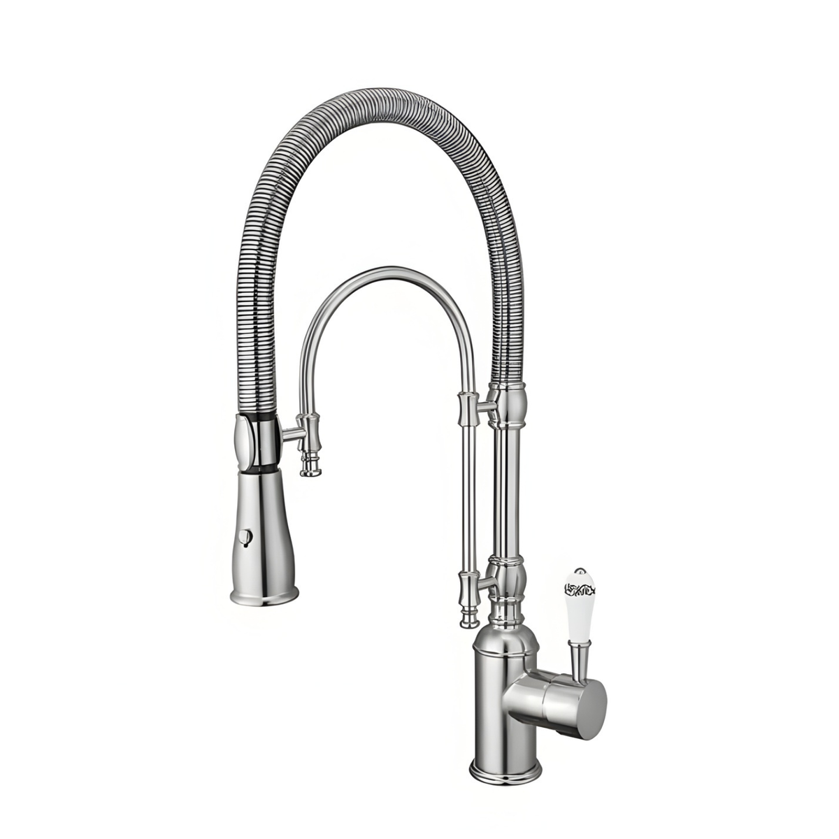 Ironvale Industrial Pull-Down Kitchen Faucet — exposed open-coil spring neck | Casa Norex
