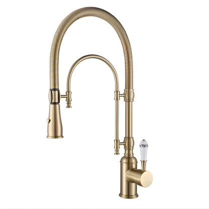 Ironvale Industrial Pull-Down Kitchen Faucet — 5 available finishes, angled view | Casa Norex