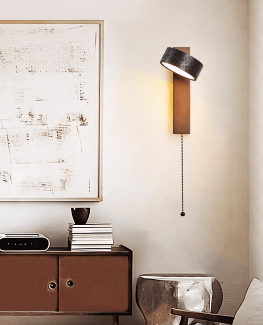 Wall sconce in modern living room setting — warm LED glow | Casa Norex