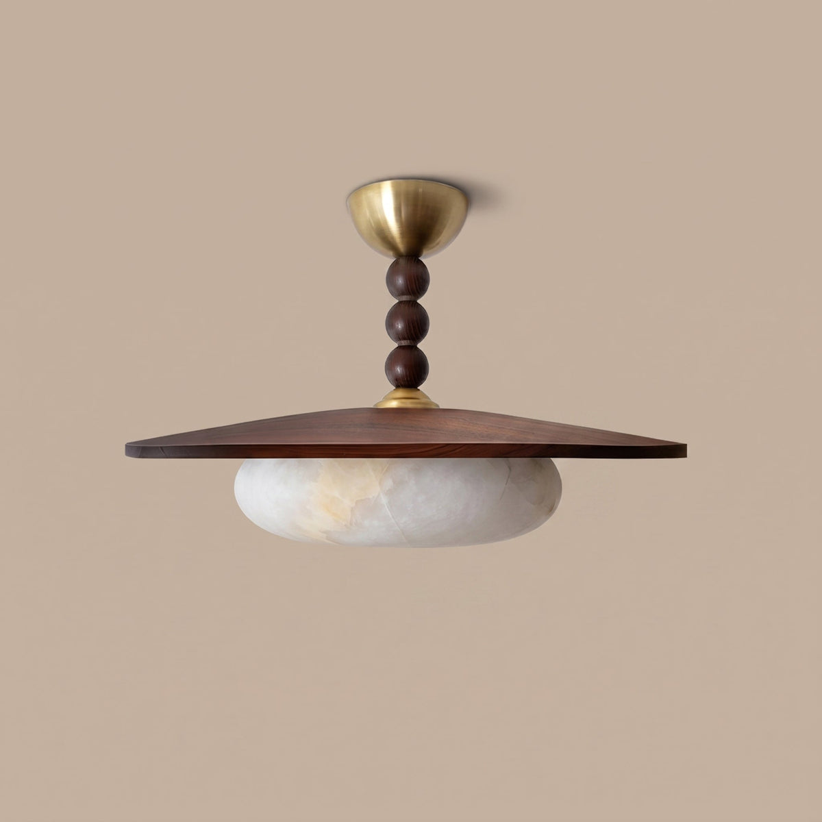 Vicenza ceiling light — wood shade with brass accents and beaded stem | Casa Norex