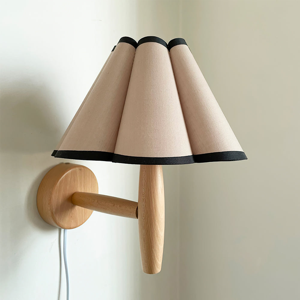 Fluted fabric shade close-up - Vintage plug-in wall lamp by Casa Norex