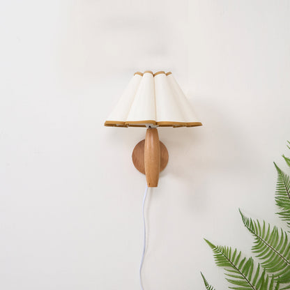 Vintage fluted plug-in wall lamp turned wood base fabric shade 7 colors | Casa Norex