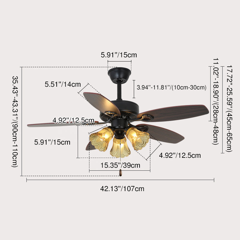 Traditional European Bell Shade Downrods Ceiling Fan Light For Living Room