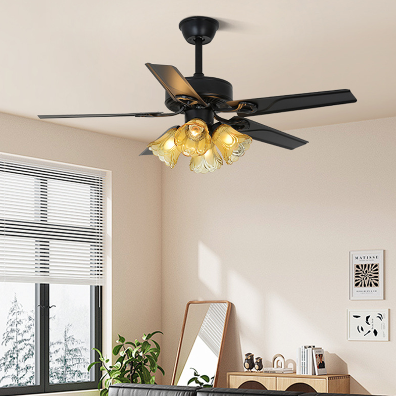 Traditional European Bell Shade Downrods Ceiling Fan Light For Living Room
