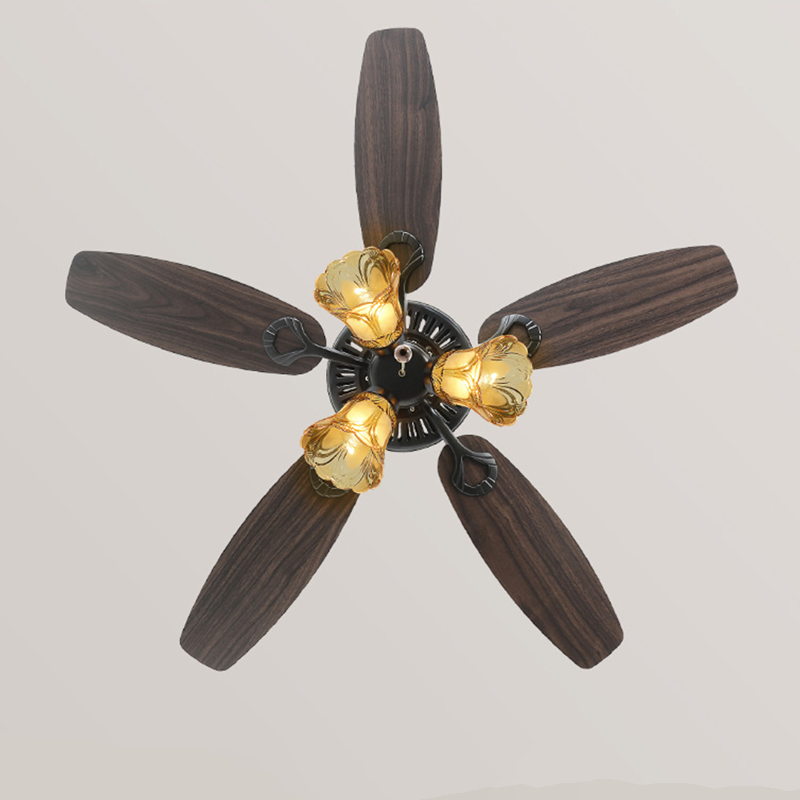 Traditional European Bell Shade Downrods Ceiling Fan Light For Living Room