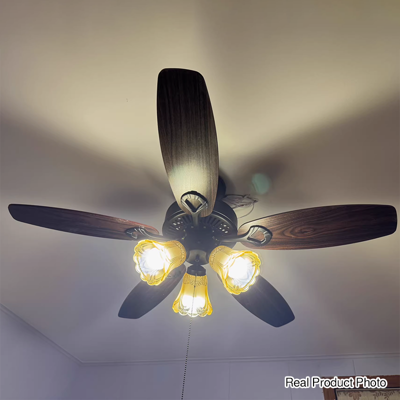 Traditional European Bell Shade Downrods Ceiling Fan Light For Living Room