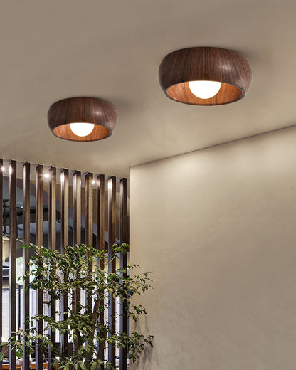 Zuwa wood grain ceiling lamp white finish installed - Casa Norex