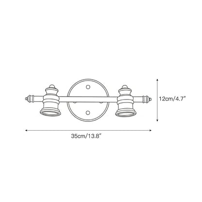 Dimension drawing of the two-head brass spotlight bar — Casa Norex